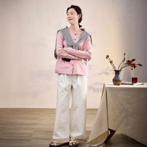 Cozy Casual Long Sleeves Cotton Pink T-shirt