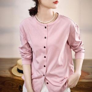 Cozy Casual Long Sleeves Cotton Pink T-shirt