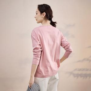 Cozy Casual Long Sleeves Cotton Pink T-shirt