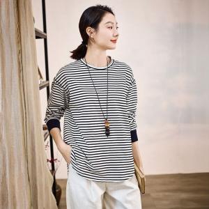 Lazy Day Cotton Korean Striped T-shirt