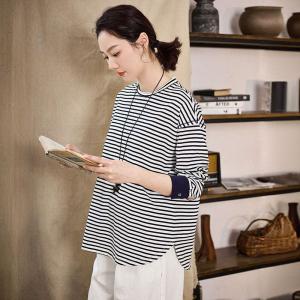 Lazy Day Cotton Korean Striped T-shirt