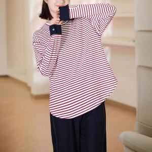 Lazy Day Cotton Korean Striped T-shirt