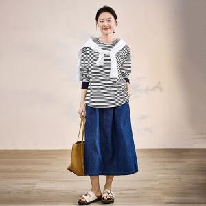 Lazy Day Cotton Korean Striped T-shirt