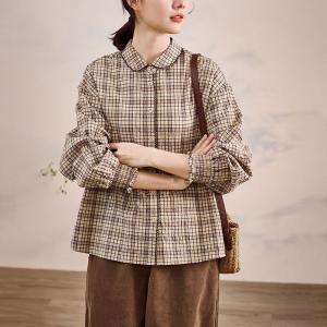 Coffee Plaids Peter Pan Collar Shirt