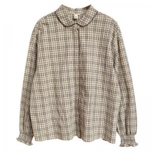 Coffee Plaids Peter Pan Collar Shirt