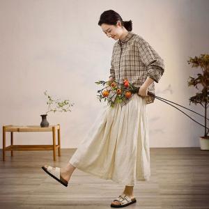 Coffee Plaids Peter Pan Collar Shirt