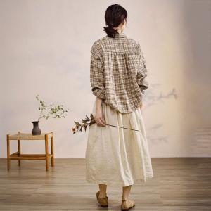 Coffee Plaids Peter Pan Collar Shirt