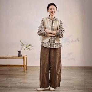 Coffee Plaids Peter Pan Collar Shirt