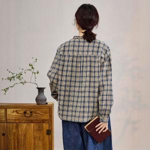 Blue Long Sleeves Designer Gingham Blouse