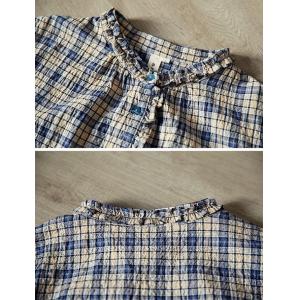 Blue Long Sleeves Designer Gingham Blouse