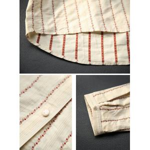 Y-Neck Striped Cotton Jacquard Peasant Blouse