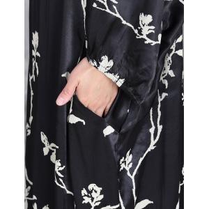 White Flowers Black V-Neck Silk Dress