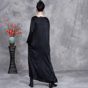 Ethnic Totems Prints Silk Loose Black Modest Dress