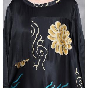 Ethnic Totems Prints Silk Loose Black Modest Dress