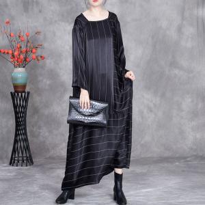 White Striped Black Long Sleeves Church Dress
