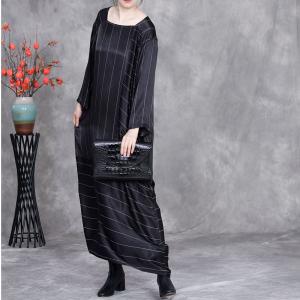 White Striped Black Long Sleeves Church Dress