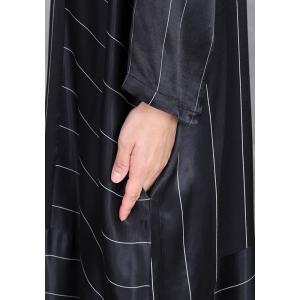 White Striped Black Long Sleeves Church Dress
