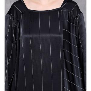 White Striped Black Long Sleeves Church Dress