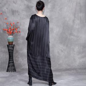 White Striped Black Long Sleeves Church Dress