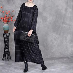 White Striped Black Long Sleeves Church Dress