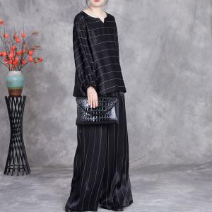 Sweetheart Neck Striped Blouse with Silk Long Palazzo Pants