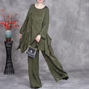 Flouncing Jacquard Designer Blouse with Silk Palazzo Pants