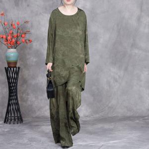 Flouncing Jacquard Designer Blouse with Silk Palazzo Pants
