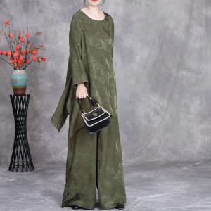 Flouncing Jacquard Designer Blouse with Silk Palazzo Pants