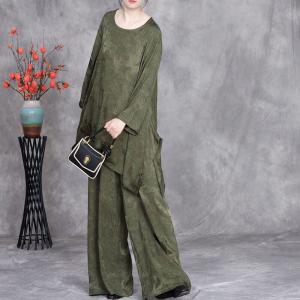 Flouncing Jacquard Designer Blouse with Silk Palazzo Pants