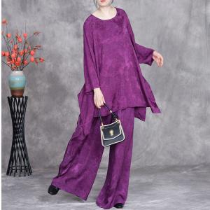 Flouncing Jacquard Designer Blouse with Silk Palazzo Pants