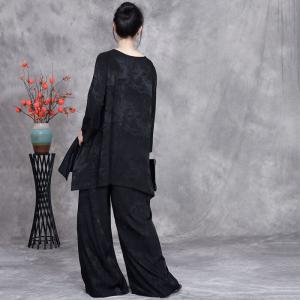 Flouncing Jacquard Designer Blouse with Silk Palazzo Pants