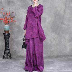 Flouncing Jacquard Designer Blouse with Silk Palazzo Pants