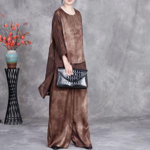 Translucent Jacquard Hem Silk Tunic with Wide Leg Pant Sets