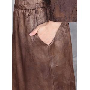 Translucent Jacquard Hem Silk Tunic with Wide Leg Pant Sets