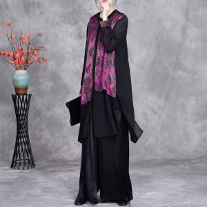 Over40 Style Printed Ladies Shirt with Black Silk Pants