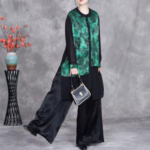 Over40 Style Printed Ladies Shirt with Black Silk Pants