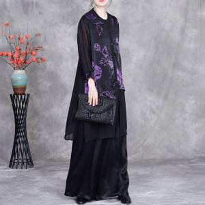 Over40 Style Printed Ladies Shirt with Black Silk Pants