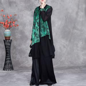 Over40 Style Printed Ladies Shirt with Black Silk Pants