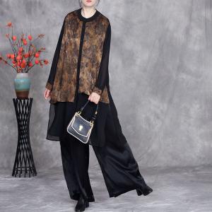 Over40 Style Printed Ladies Shirt with Black Silk Pants