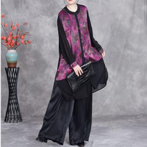 Over40 Style Printed Ladies Shirt with Black Silk Pants