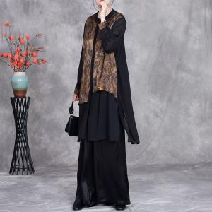 Over40 Style Printed Ladies Shirt with Black Silk Pants