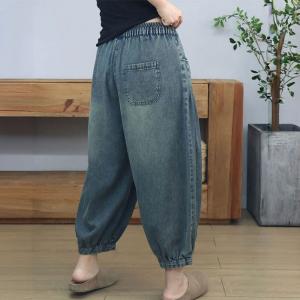 Soft Denim Drawstring Waist Baggy Barrel Jeans