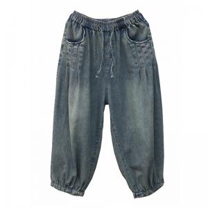 Soft Denim Drawstring Waist Baggy Barrel Jeans