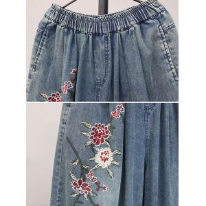 Mid Rise Roses Embroidery Wide Leg Jeans