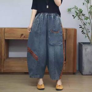 Unique Pocket Pankou Patchwork Folk Jeans for Women