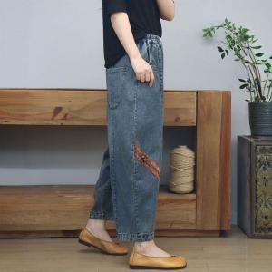 Unique Pocket Pankou Patchwork Folk Jeans for Women