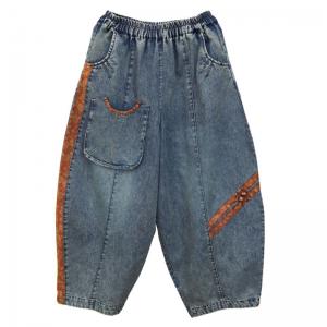 Unique Pocket Pankou Patchwork Folk Jeans for Women