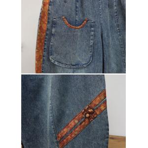 Unique Pocket Pankou Patchwork Folk Jeans for Women