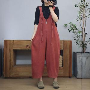 Tassel Straps Casual Loose Cotton Linen Gardening Overalls