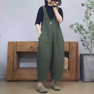 Tassel Straps Casual Loose Cotton Linen Gardening Overalls